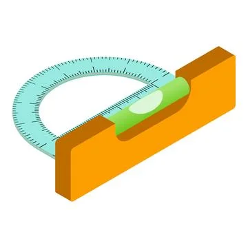 Measuring tool icon isometric vector. Protractor and yellow building level icon Ilustración de archivo