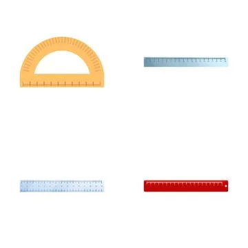 Measuring tool icons set cartoon vector. Protractor and ruler Stock Illustration