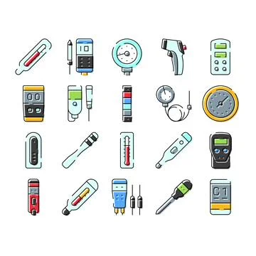 Measuring tools and different devices icons collection Stock Illustration