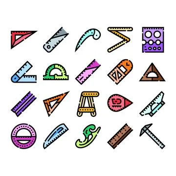Measuring tools and geometry equipment collection icons Stock Illustration