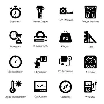 Measuring Tools Solid Vectors Pack Stock Illustration