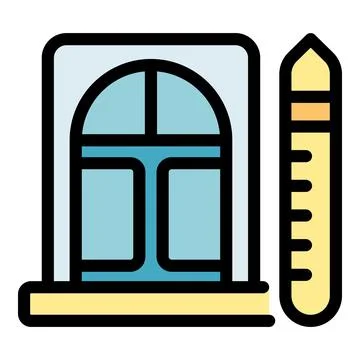 Measuring window frame with ruler for home renovation project Stock Illustration