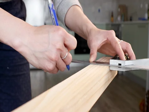 Measuring wood Stock Footage 81487351