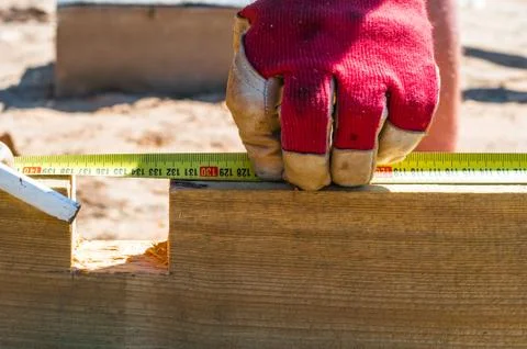 Measuring wood Stock Photos