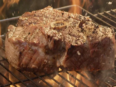 Meat and fire 2k slow motion 5 Stockbeeldmateriaal 83907659