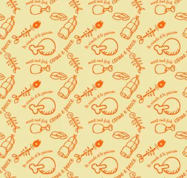 Meat and fish vector pattern orange Illustrazione stock