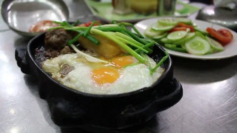 Meat and grilled eggs Stock Footage 78396035