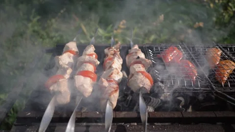 Meat And Peppers On Fire Vídeo Stock 140449350