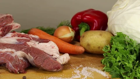 Meat and vegetables for the preparation Stock Footage 122205449