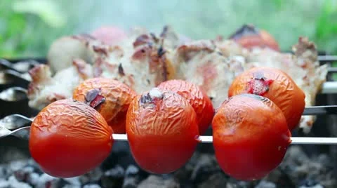 Meat and vegetables prepares on fire Stock Footage 10835500