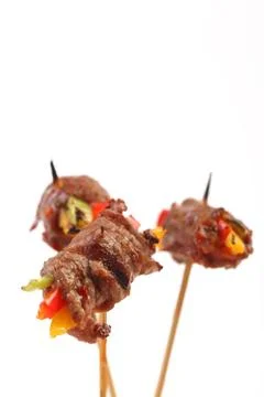 Meat appetizer on stick Foto stock