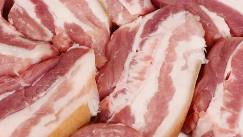 Meat bacon background closeup. Side view. Loop motion. Stock Footage 170378477