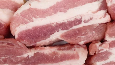Meat bacon background closeup. Side view. Stock Footage 170379493