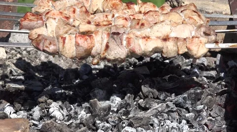 Meat bake fireplace Stock Footage 62388556