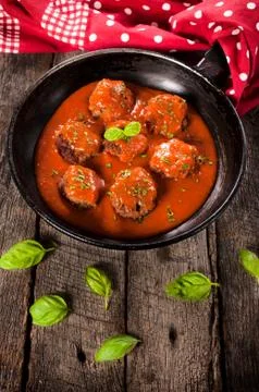 Meat balls in pan Stock Photos
