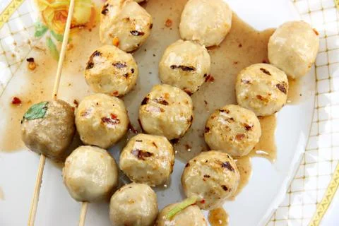 Meat balls roast with fire soft. Stock Photos