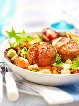 Meat balls wrapped in bacon Stock Photos