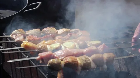 Meat On The Barbecue. Closeup Stock Footage 49664339
