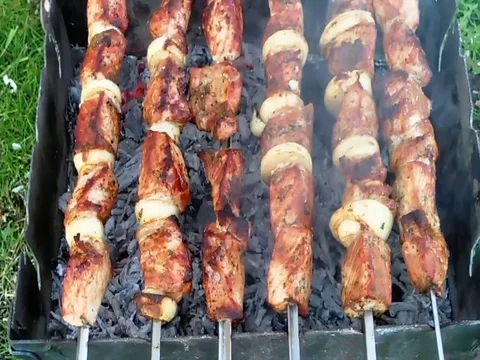 Meat barbecue is cooked Stock Footage 75491461