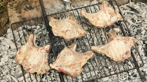 Meat at barbecue Stock Footage 35898774