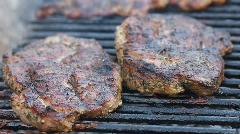 Meat on the barbecue with grillmarks Stock Footage 33696356