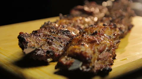 Meat barbecue skewer Stock Footage 68030848