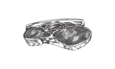 Meat, barbecue stack, grill, vector monochrome hand-drawn illustration. Illustrazione stock