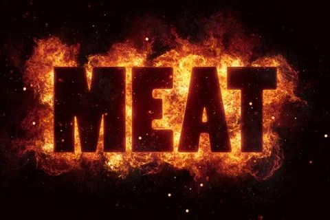 Meat bbq grill Party text on fire flames explosion Stock Illustration