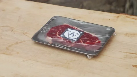 Meat beef box with motion tracking marker  Stock Footage 146791985