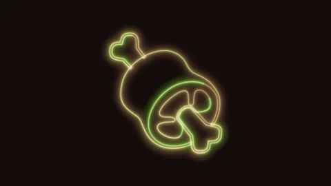 Meat on Bone Icon Neon Seamless Loop 4K (Black Background) Stock Footage 310359000