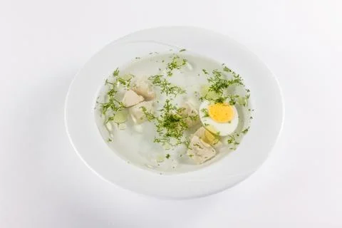 Meat broth with egg 스톡 사진