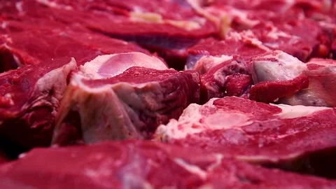 Meat at a butcher shop Stock Footage 196609328