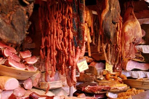 Meat in butchery Stock Photos