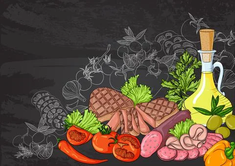 Meat chalk board 스톡 일러스트