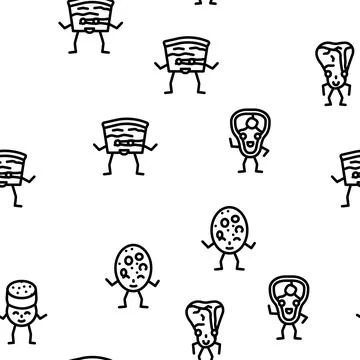 Meat character food meal vector seamless pattern Ilustración de archivo