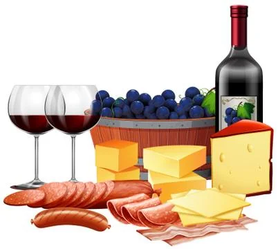 Meat  Cheese and Wine Pairing Ilustração Stock