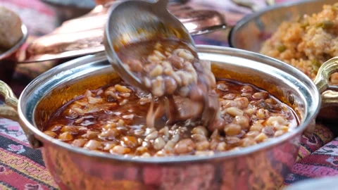 Meat chickpea dish Stock Footage 294064380