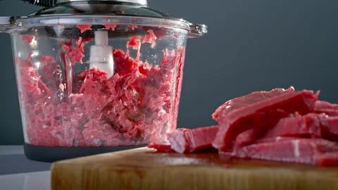 Meat is chopped into mince. Stock Footage 311458285