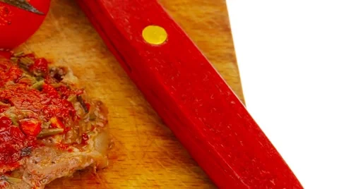 Meat chops served with cutlery Vídeos de archivo 42861113