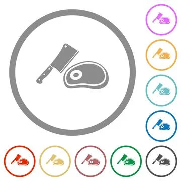 Meat cleaver knife and steak flat icons with outlines Stockillustratie