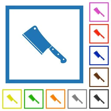 Meat cleaver knife flat framed icons 库存插图