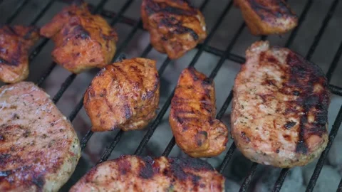 Meat in close up on a charcoal grill 5 00000000 Stock Footage 141318838