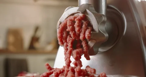 Freshly ground meat coming out of a meat grinder - Stock Image - F017/6580  - Science Photo Library