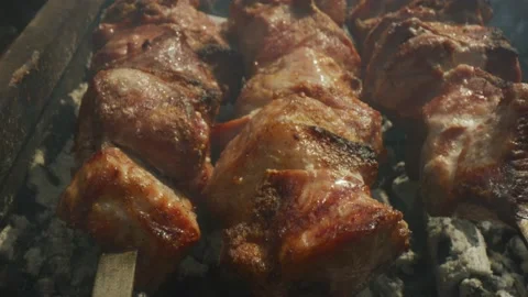 Meat coocked on coals, BBQ Stock Footage 138213454
