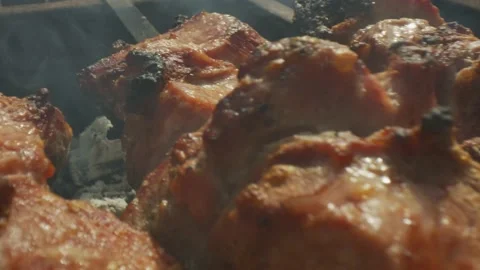 Meat coocked on coals, BBQ Stock Footage 138213628