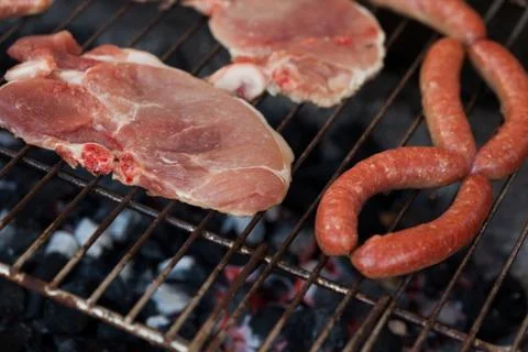 Meat cooked on barbecue Stock Photos