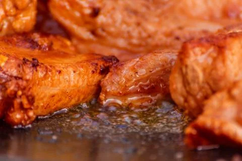 The meat is cooked in a cauldron Stock Photos