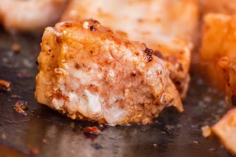 The meat is cooked in a cauldron Stock Photos