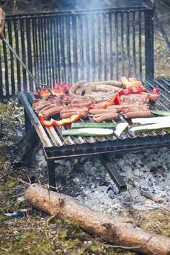 Meat cooked during a barbecue Stock Photos