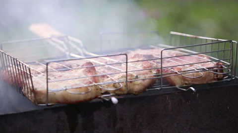 Meat Cooked On The Grill Stock Footage 64986601